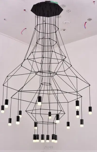 20 heads D120xH300cm Современный скандинавский 110 В 220 в 240 В светодиодный подвесной светильник черного цвета с проволочной оплеткой, лампа для лестничной клетки, холла, холла, 3 метра, с кабельным потоком, черная Подвесная лампа - Цвет корпуса: 20 heads D120xH300cm