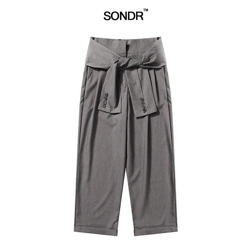 Женские широкие брюки SONDR повседневные с высокой талией и узлом на пуговицах
