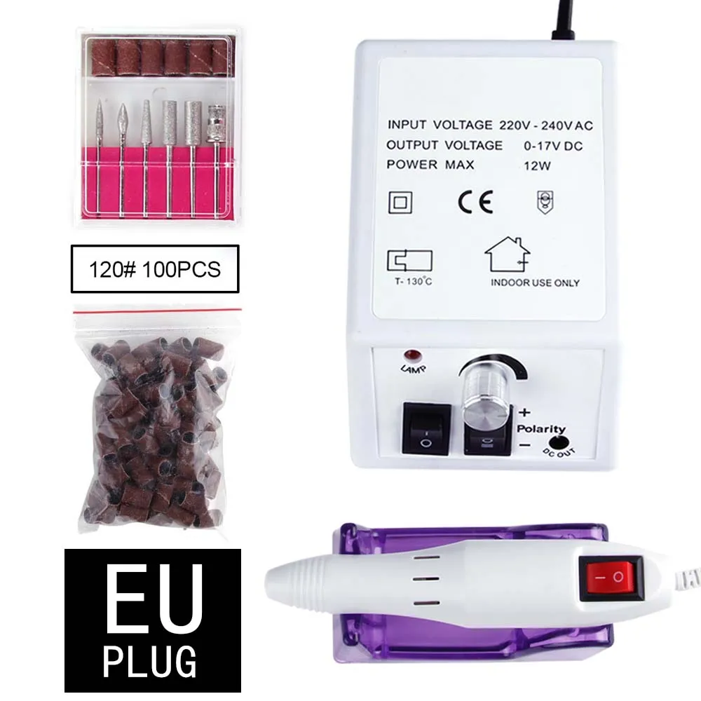 White EU Plug Set2 Электрический Маникюр машина для ногтей 6 шт. шлифовальный инструмент Биты Набор головка Замена шлифовальный аппарат резаки для ногтей керамика - Цвет: White EU Plug Set2