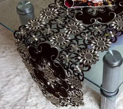 Dark brown Современные кружевные красные скатерти с вышивкой для кровати, скатерти, скатерти для чая, кофе, столовые приборы для дома, свадебные, рождественские, вечерние, Декор - Цвет: Dark brown
