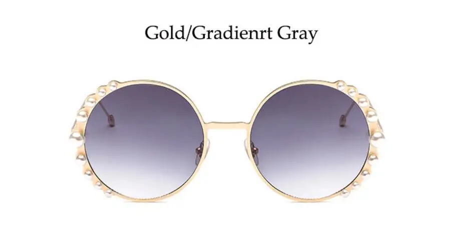 C1 gold frame gray Модные круглые женские солнцезащитные очки с жемчугом, Классические брендовые дизайнерские ретро очки, женские солнцезащитные очки для женщин, золотисто-коричневые линзы Oculos - Цвет линз: C1 gold frame gray