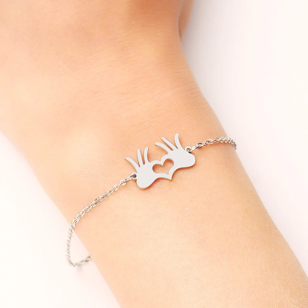 DOTIFI Stainless Steel Bracelet For Women Gold And Silver Color Palm Heart Pulseira Feminina Lover's Engagement Jewelry | Украшения и