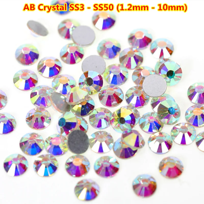 

Super Glitter ss3-ss50 Crystal AB Flat Back Non HotFix Nail art Rhinestone 3D Glass Nail Art Decorations Garment Mix Rhinestone