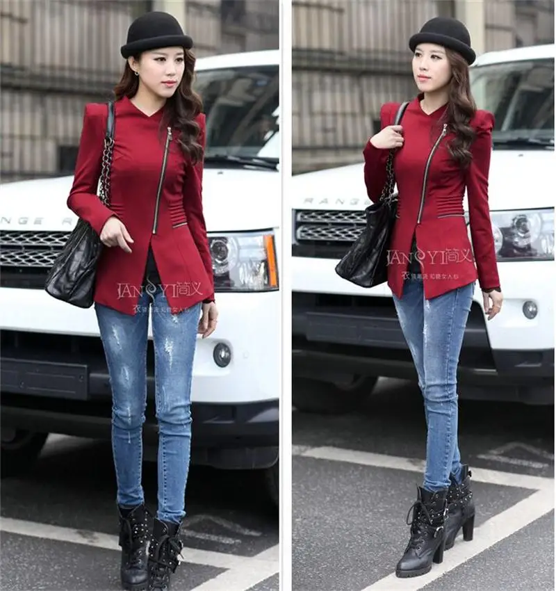 Новинка 2018 модные женские однотонные блейзеры на молнии приталенный маленький