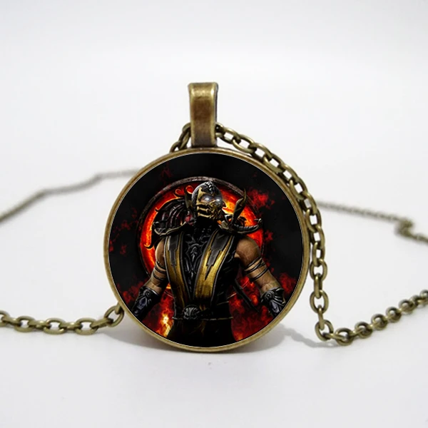 Поступление ожерелье Mortal Kombat ручной работы стеклянный купол Скорпион Подвеска