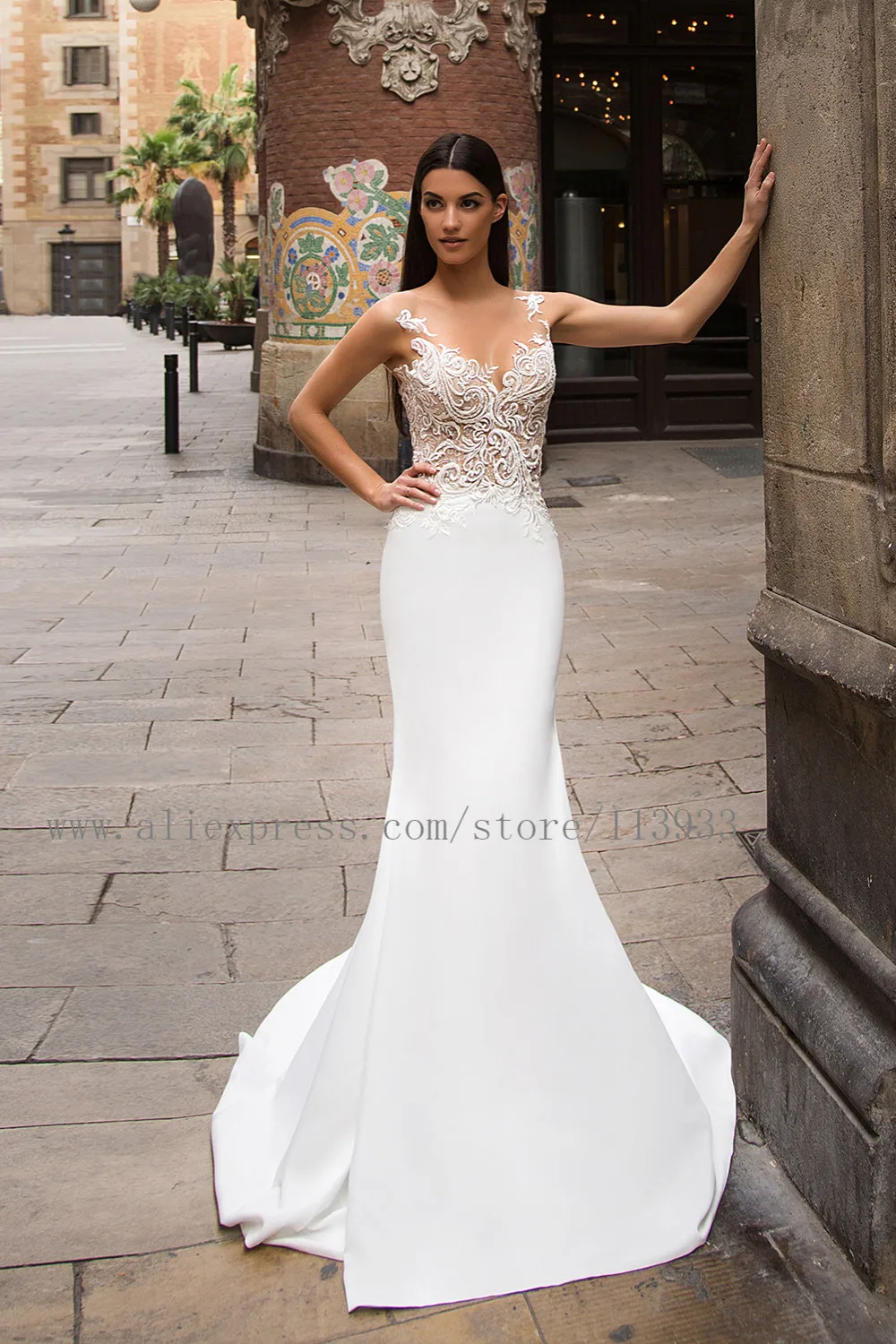 2017 Mermaid Шнурка Backless Аппликации Иллюзия Топ Вышитый Бисером Сексуальное Атласная