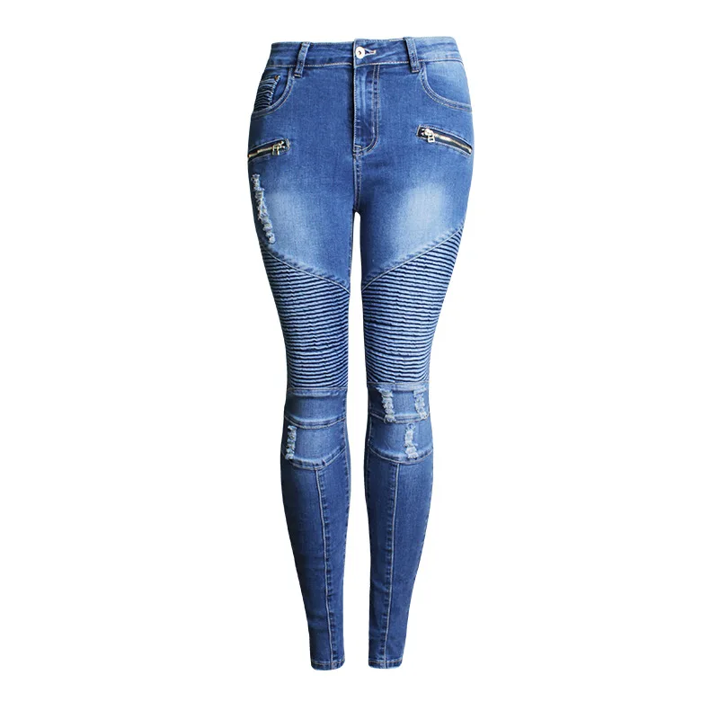 Джинсы женские байкерские эластичные с эффектом пуш-ап на молнии со средней