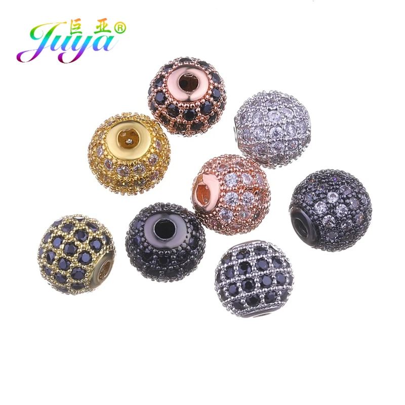 Juya DIY ювелирные изделия металлические бусины микро паве циркон 10 мм Starburst круглый шар бусины для женщин мужские украшения из бисера Изготовление