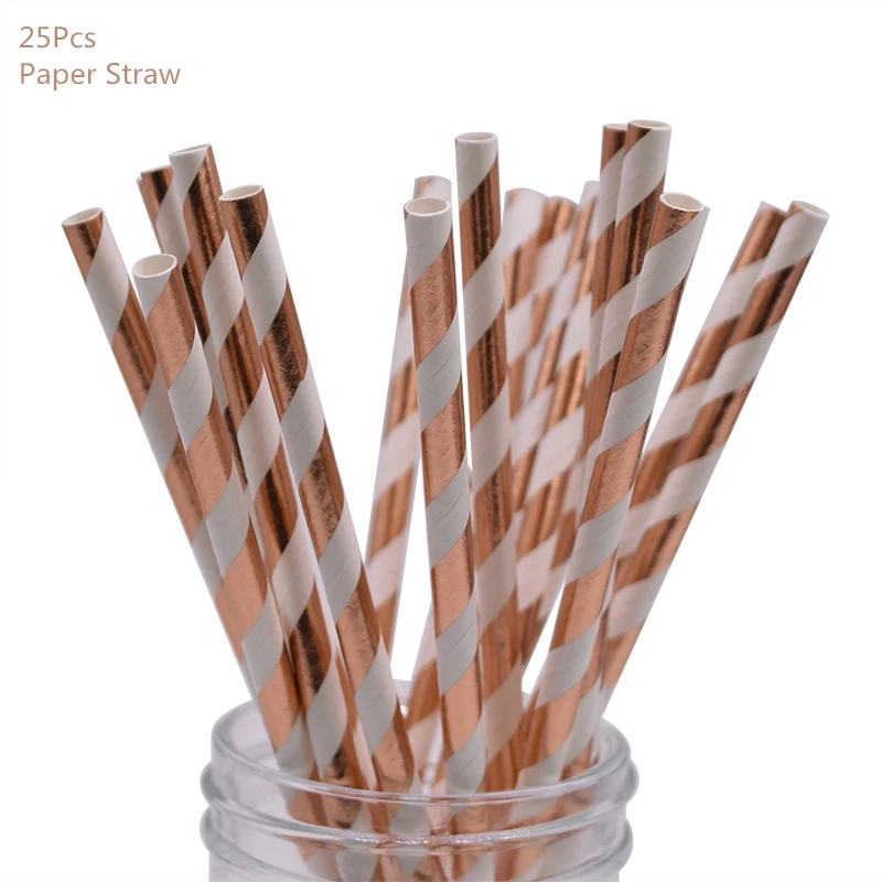 25pcs paper straw Розовые и золотые воздушные шары Свадебный декор для праздника вечерние сердце воздушный шар из фольги воздушные шары с днем рождения воздушный шар День рождения DIY Декор - Цвет: 25pcs paper straw