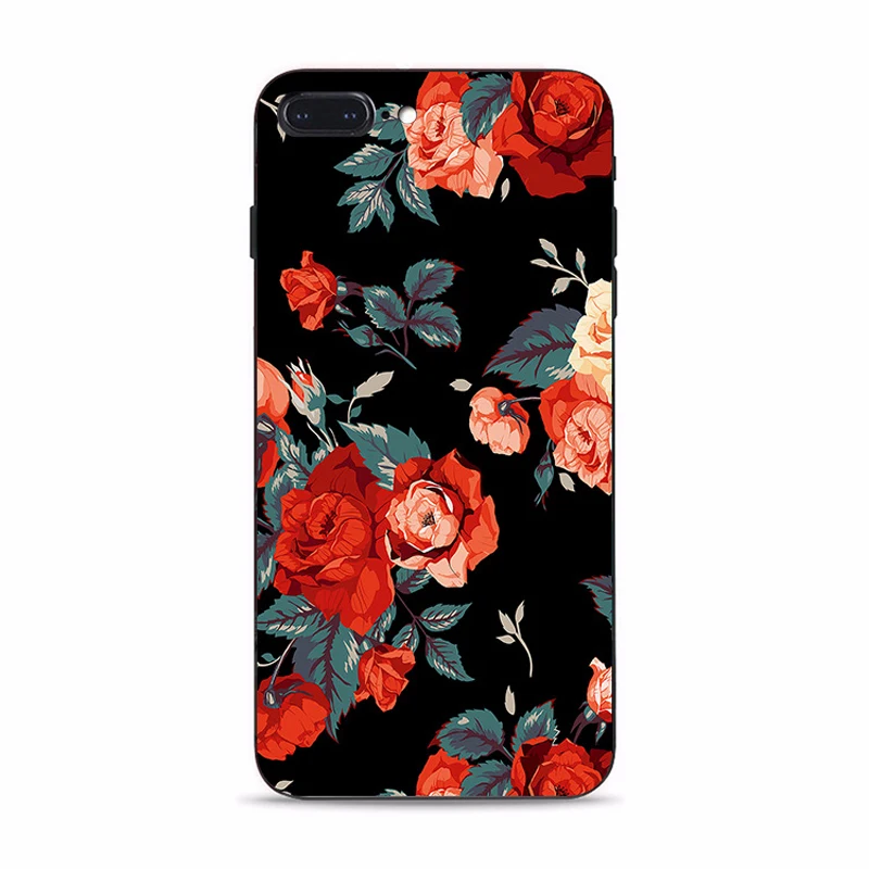 Рельефный цветок кремния чехол для iPhone 7 8 плюс Роза Цветочные листья X 6 s 5 5S SE