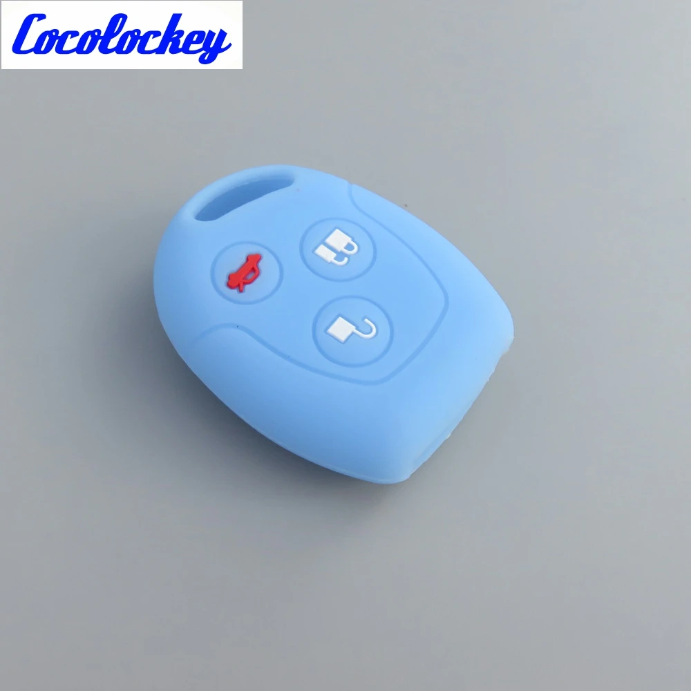 Cocolockey силиконовый для ключа автомобиля чехол Fob Shell держатель для Ford Mondeo Fiesta Focus дистанционный ключ 3 кнопки; автостайлинг - Название цвета: Light blue