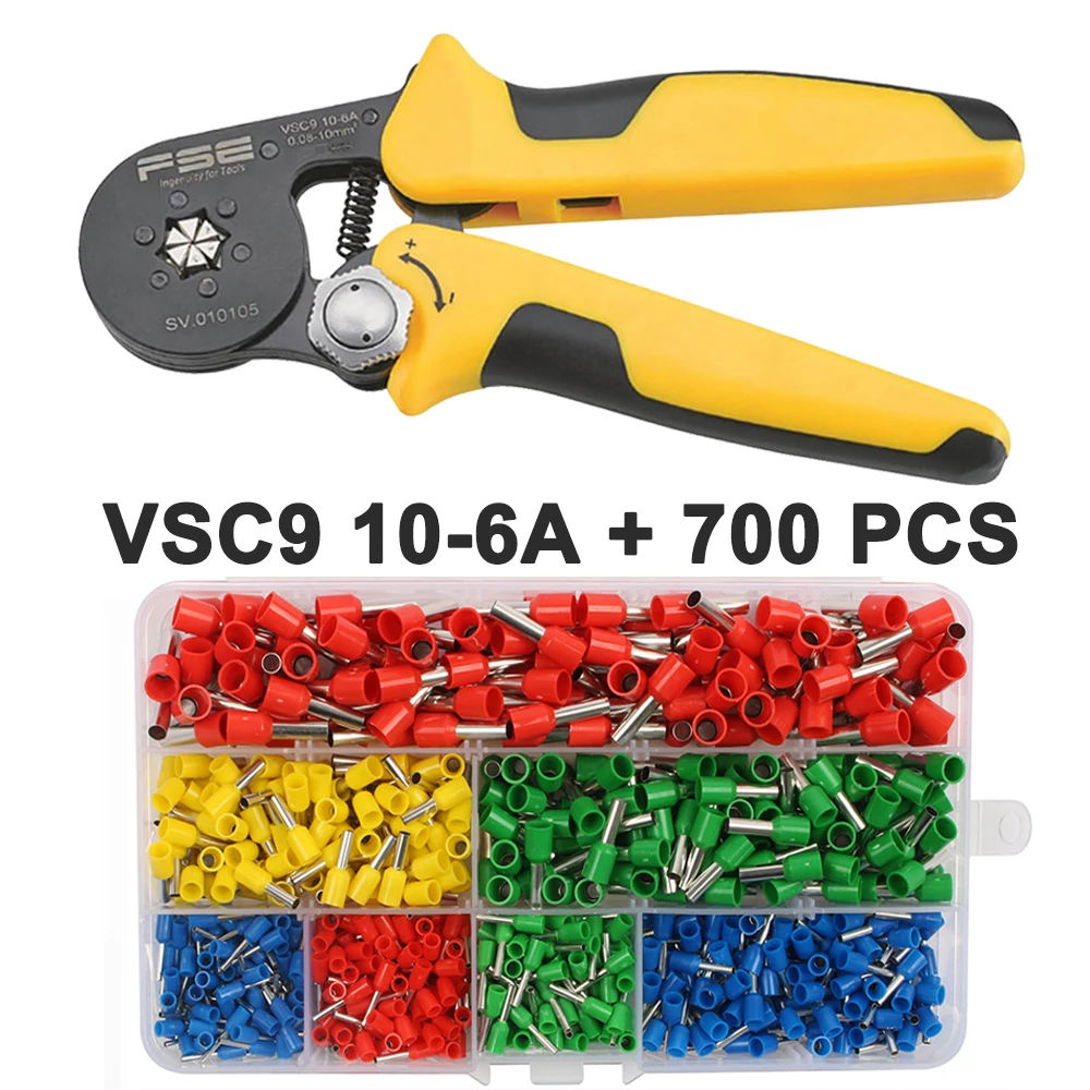 Crimping pliers VSC8 10-6A 6-4C VSC9 16-4A 0.08-16mm2 26-5AWG for tube type needle type terminal manual adjustable tools - Цвет: VSC9 10-6A 700 PCS