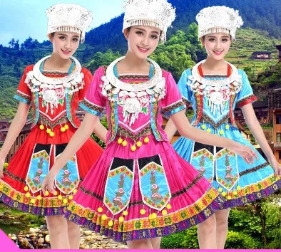 Женская мяо одежда хмонг Тибетский танцевальный костюм