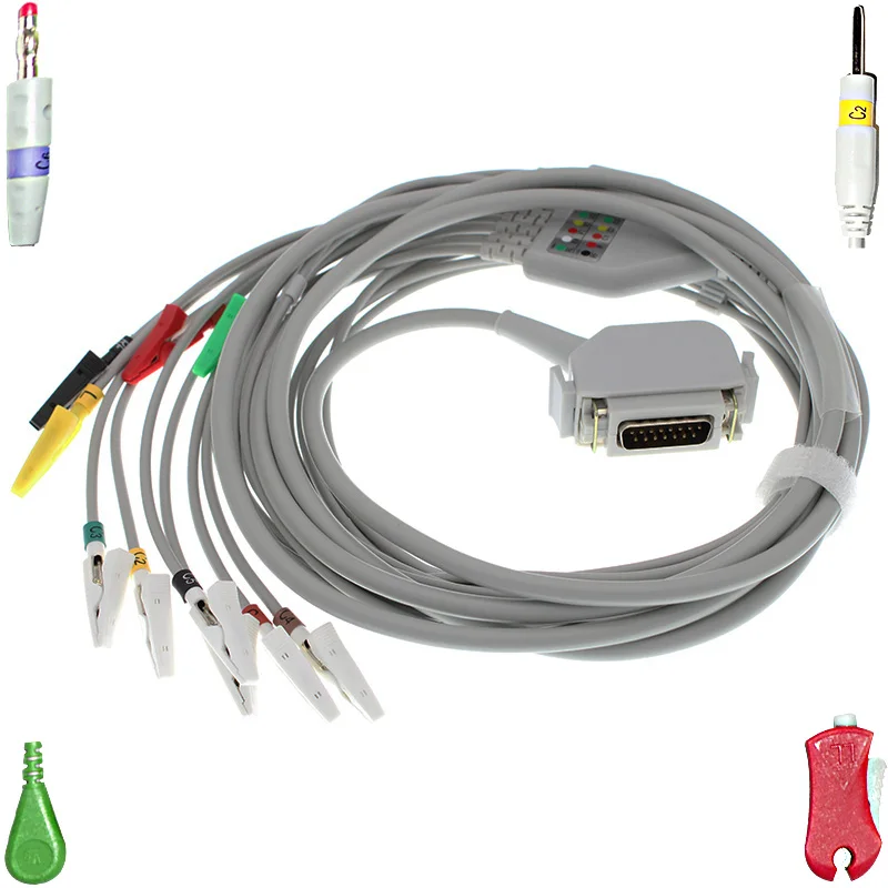 

Compatible with DB15M Bosch/Cambridge/Custo-med/Dego/Hellige/Siemens ECG EKG 10 lead Din3.0/4.0mm banana plug/clip/snap cable