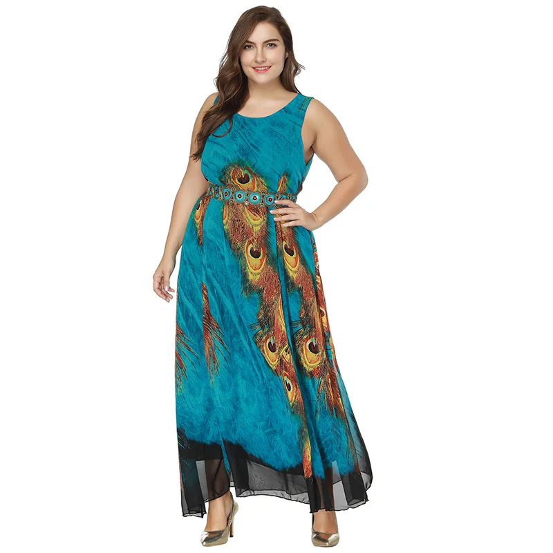 

Women Summer Dress Bohemian Long Maxi Beach Chiffon Dress Sleeveless O Neck Plus Size 8XL Vestidos de playa