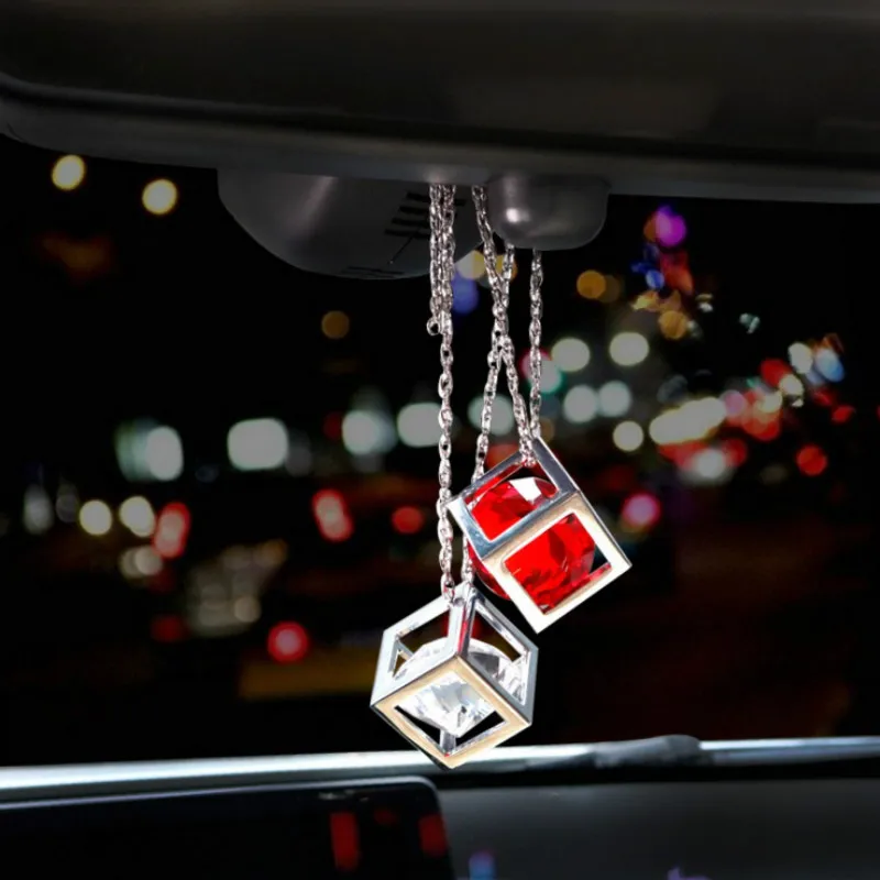 

MR TEA Car Pendant Creative Cube Crystal Shiny Decorations Hanging Ornaments Automobile Rear View Mirror Car Interior With Chain