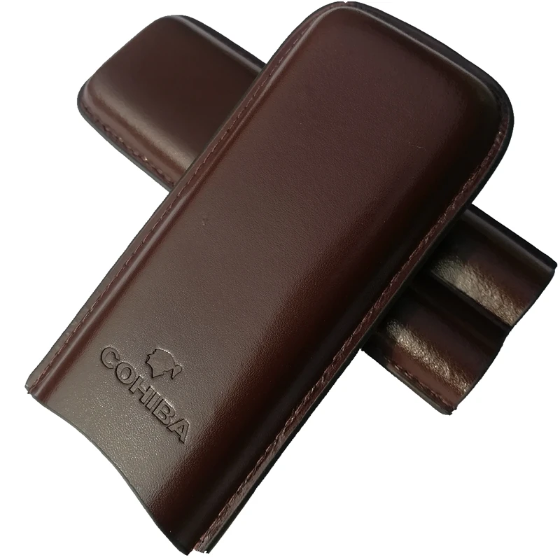 Горячая COHIBA чехол для сигар/Humidor коричневый кожаный 2 трубки Humidor, чехол для сигар для кубинской сигары