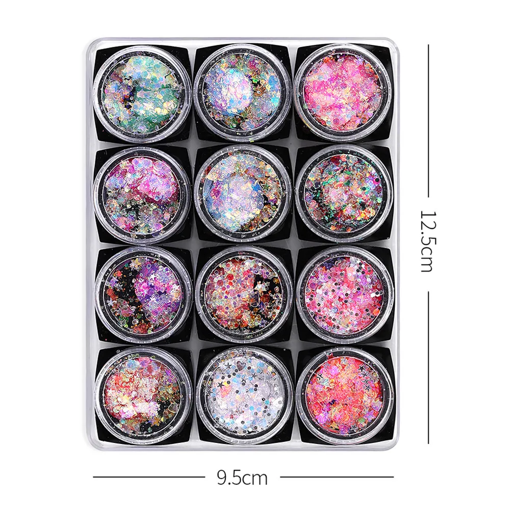 12 шт. многоцветные Блестки для ногтей не сужающийся книзу массивный блеск