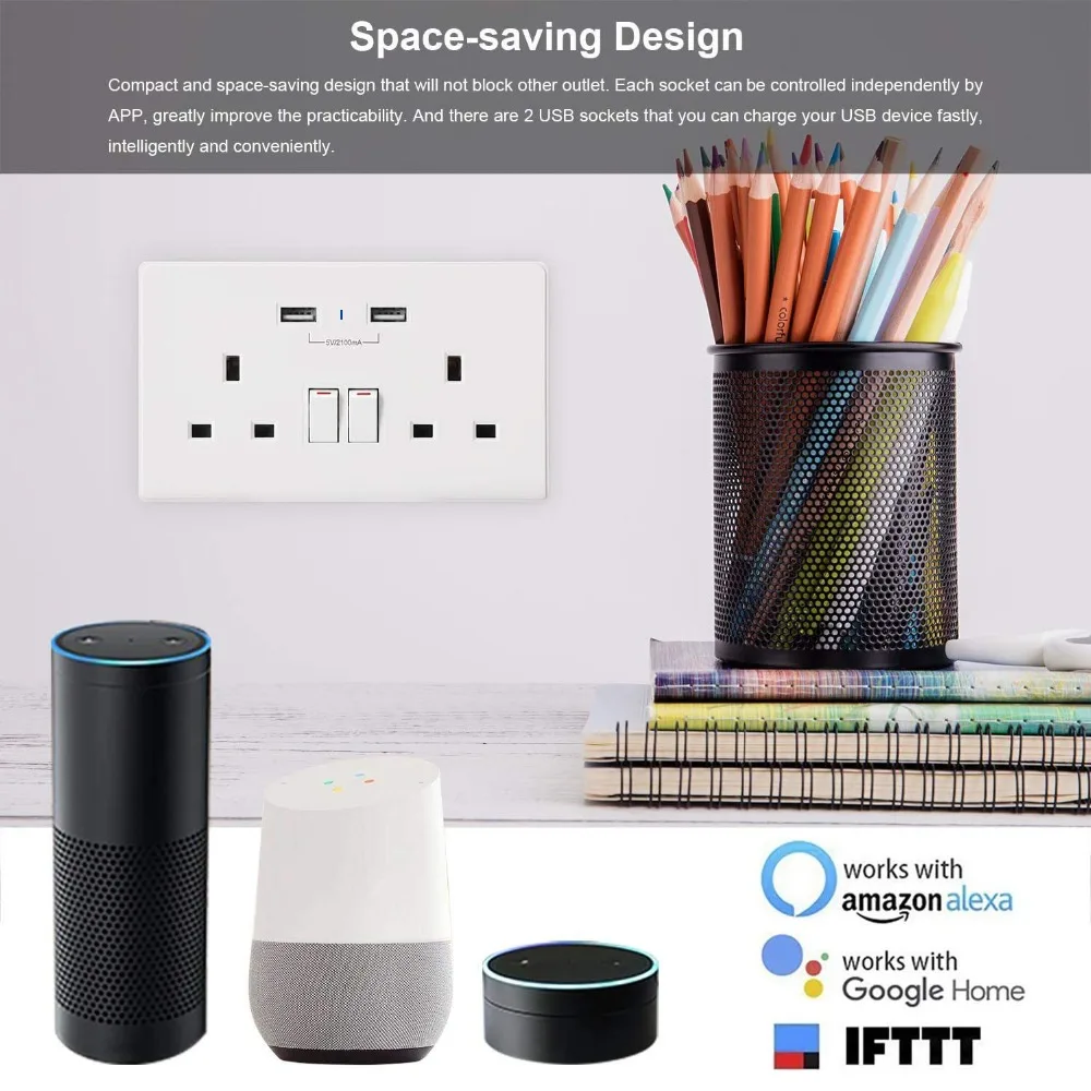 Tuya Smart WiFi в розетке умная розетка 2 независимая управления и USB порта Alexa Google