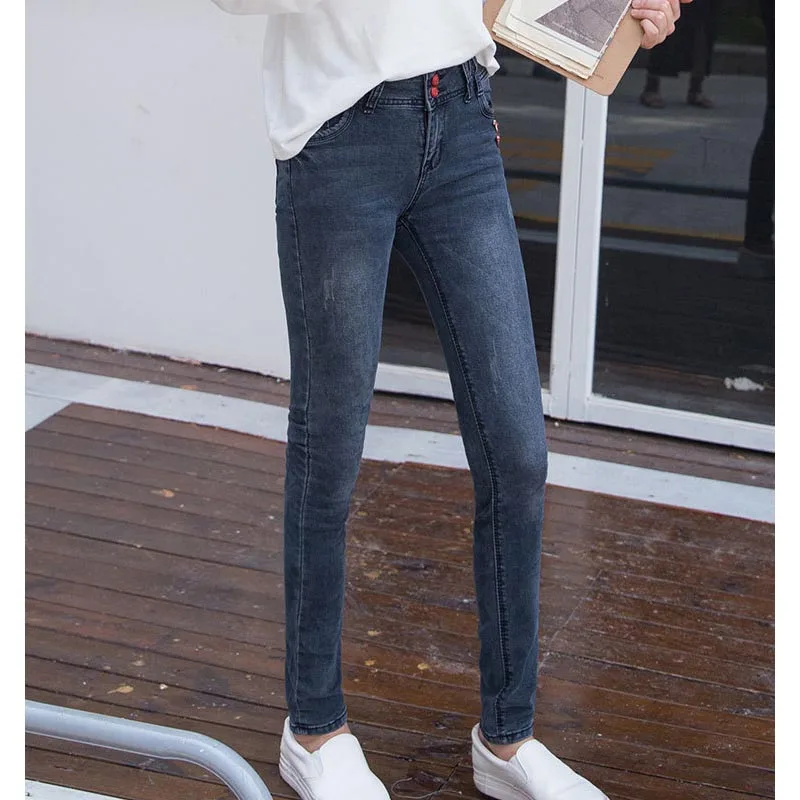 

Fashion Women slim Pants skinny distrressed jeans female Casual Pencil Pants bleached washed Jeans plus size Trousers Manhip