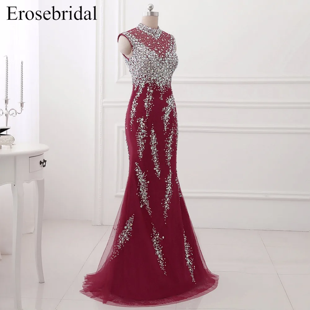 Женское вечернее платье с юбкой годе Erosebridal длинное роскошное бусинами и высоким