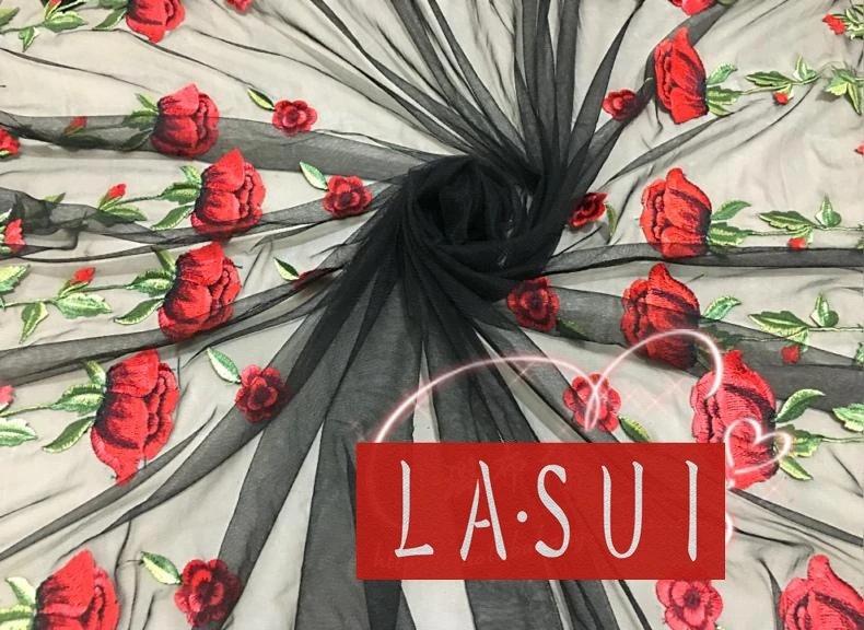 

LASUI The rose DIY High - grade bilateral positioning network yarn lace 3D embroidery clothing Dress white black