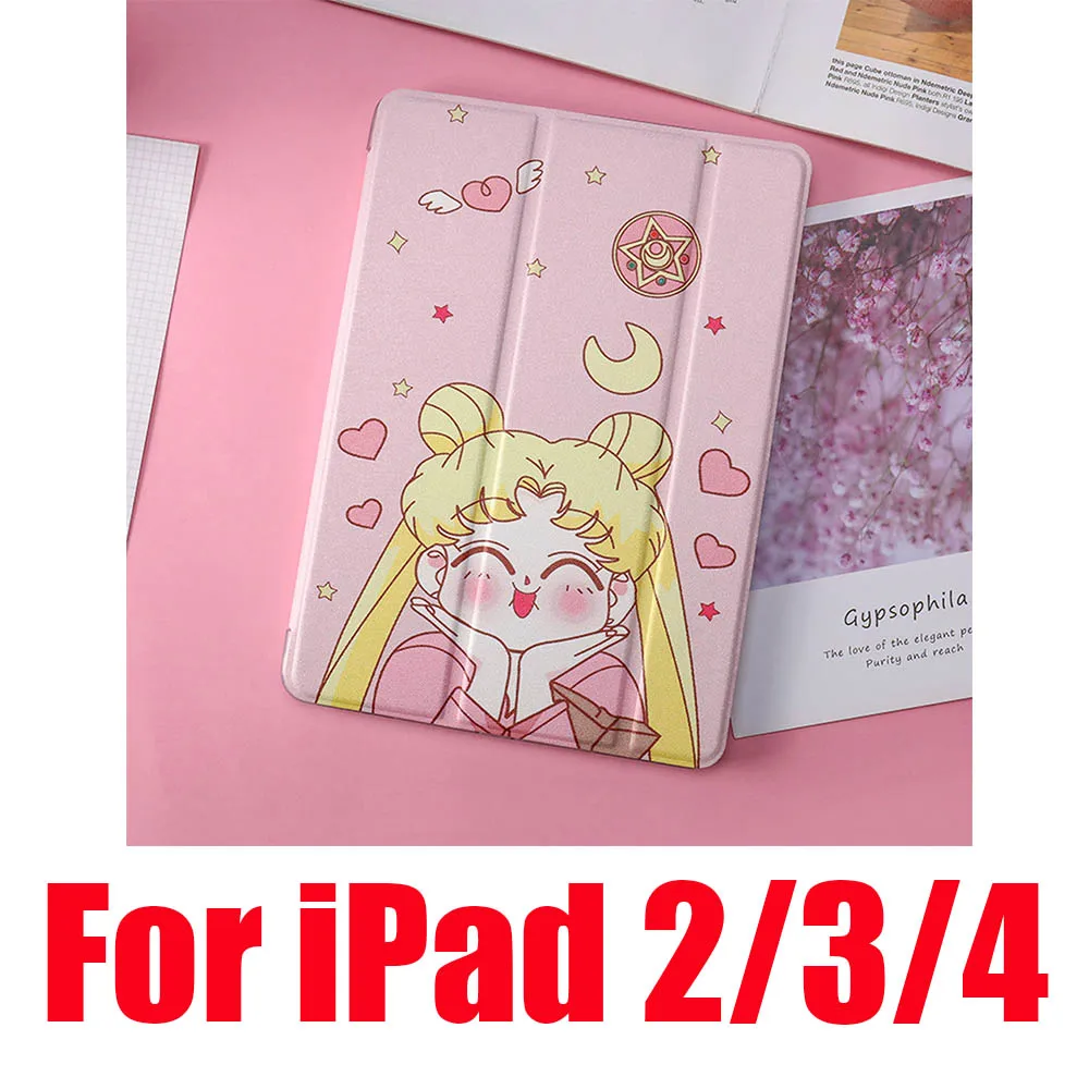 Acting Cute 2 3 4 Милые Чехлы Сейлор Мун для iPad 2/3/4 Mini 1 2 3 4 5 Air 1 2 10,5 Pro 9,7 10,5 мягкий кожаный чехол для планшета - Цвет: Acting Cute 2 3 4