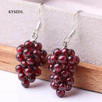 kyszdl natural garnet round bead hand knitting earrings women s 925 sterling silver fashion earring jewelry gifts