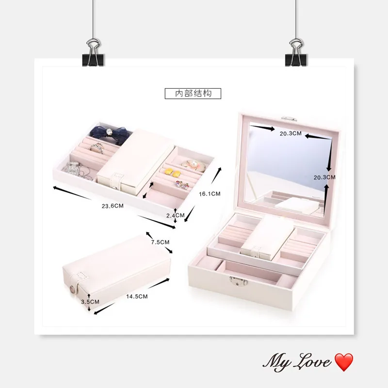 Solid Color Woodiness environmental PU leather Jewelry Box Makeup Travel Case Birthday Gift Ring Earrings etc.