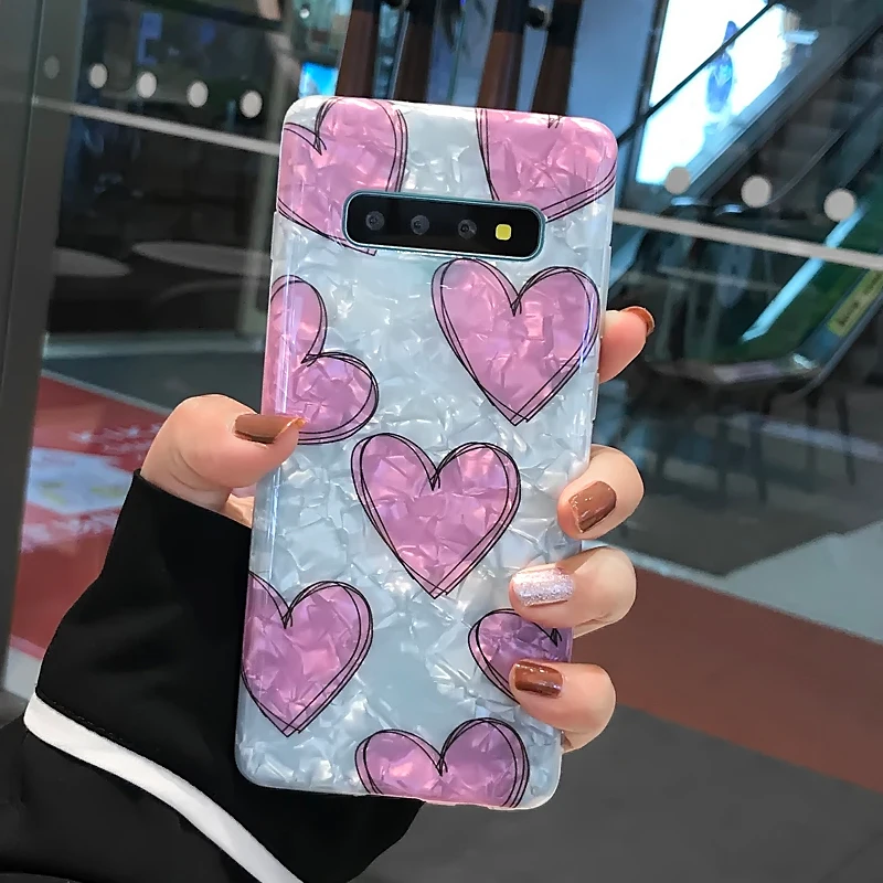 YHBBCASES для samsung Note 10, 8, 9, Модный чехол с раковиной для samsung Galaxy S10, 5G, S8, S9 Plus, мягкие чехлы с мультяшным сердцем