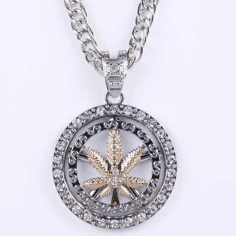 Popular Rap Necklaces from China Hip Hop 24k Gold/Silver Men Vintage Jewelry Big Rotation Maple Leaf Pendant Necklace Women Gift | Украшения