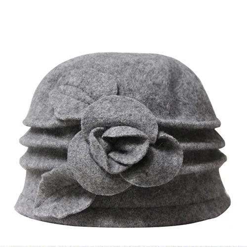 gray Новые женские шляпы Fedoras из чистой шерсти, зимние шапки для женщин с цветочным принтом, повседневные брендовые теплые женские мягкие шляпы для девушек на осень - Цвет: gray