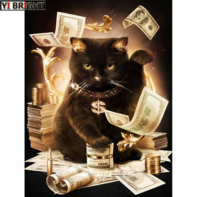 Diamond Painting Full Square Mosaic Dollar Cat Embroidery Picture Of Rhinestones Home Decoration | Дом и сад