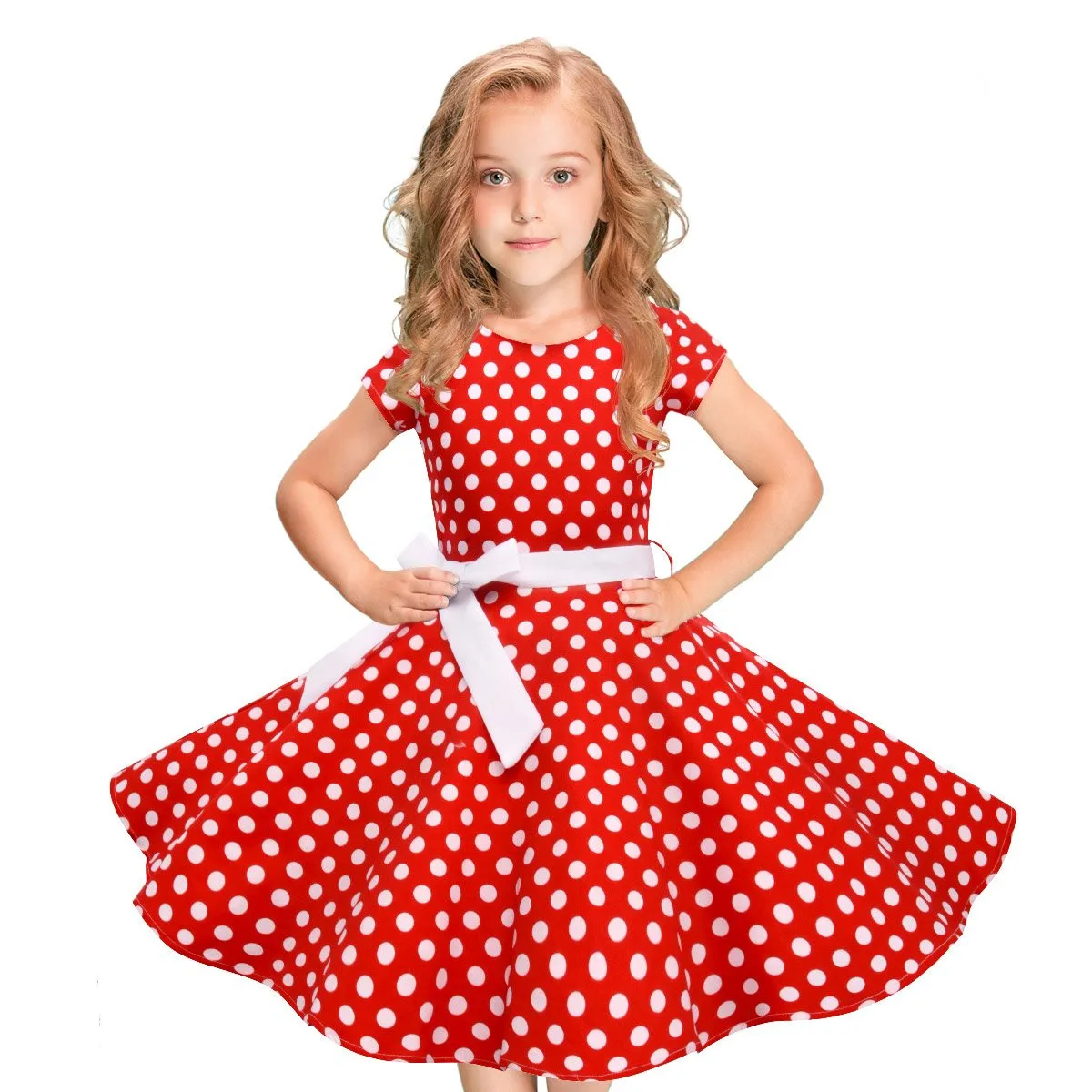 Летняя Новинка; Модное детское винтажное платье для девочек; платье принцессы в горошек; Повседневные Вечерние платья в стиле рокабилли; ; ; Z4