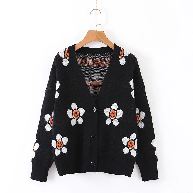 

Women Clothes 2019 New Fashion Sun Flower Cardigan Sweater Women Modis Long Cardigan