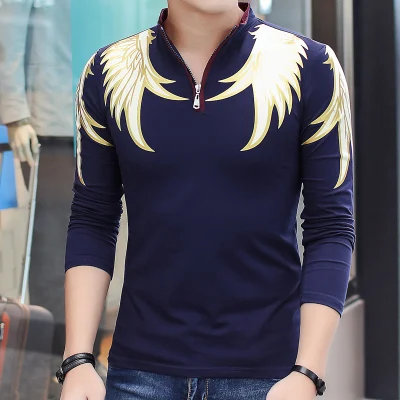 Новинка, модные мужские рубашки-поло из хлопка, облегающие рубашки Camisa Polo с принтом, повседневные рубашки с длинными рукавами, Camisetas, брендовая одежда, MT551 - Цвет: Dark blue