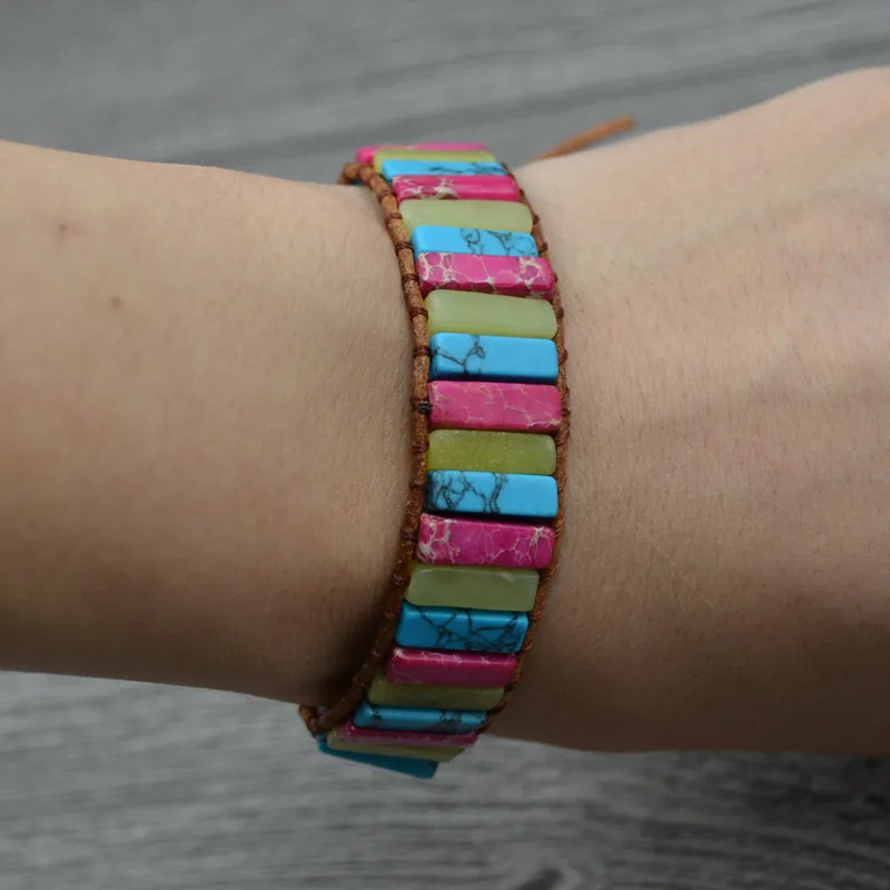 

Bohemian Colorful Emperor Stone Hand-Woven Leather Bracelet Creative Ethnic Style Simple Bracelet