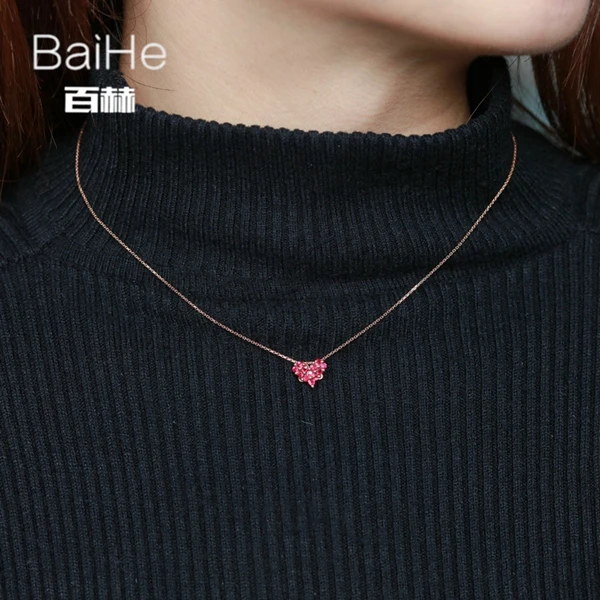 BAIHE Solid 18 K розовое золото 0.38ct Сертифицированный круглый вырез натуральный рубин женские модные ювелирные изделия Элегантный Подарок ожерелья