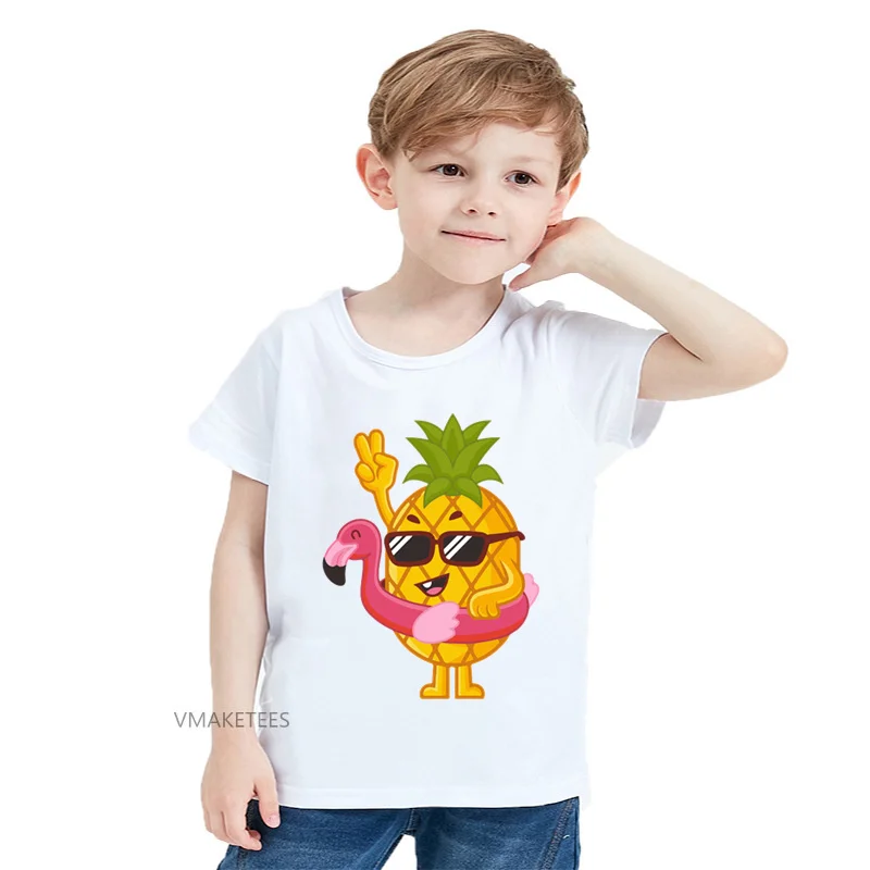2018 летняя футболка для девочек и мальчиков Детская с принтом ананаса в фламинго