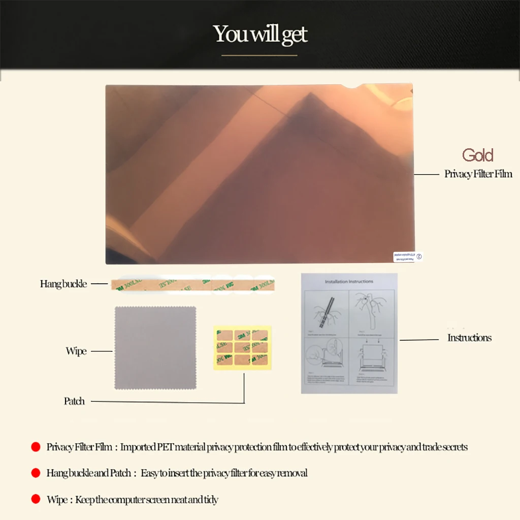 

14inch (310mm*174mm) Gold Privacy Filter Anti-glare screen protective film,For Notebook 16:9 Laptop Skins Computer Monitor film