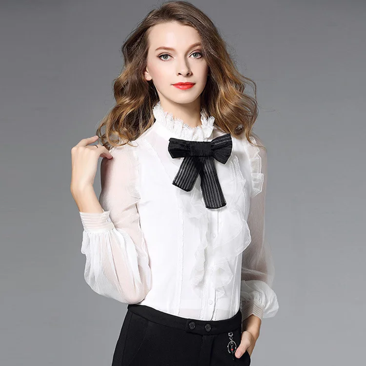 

white floral lace chiffon office blouse womens tops and blouses 2019 elegant vintage sexy boho long sleeve plus size palace