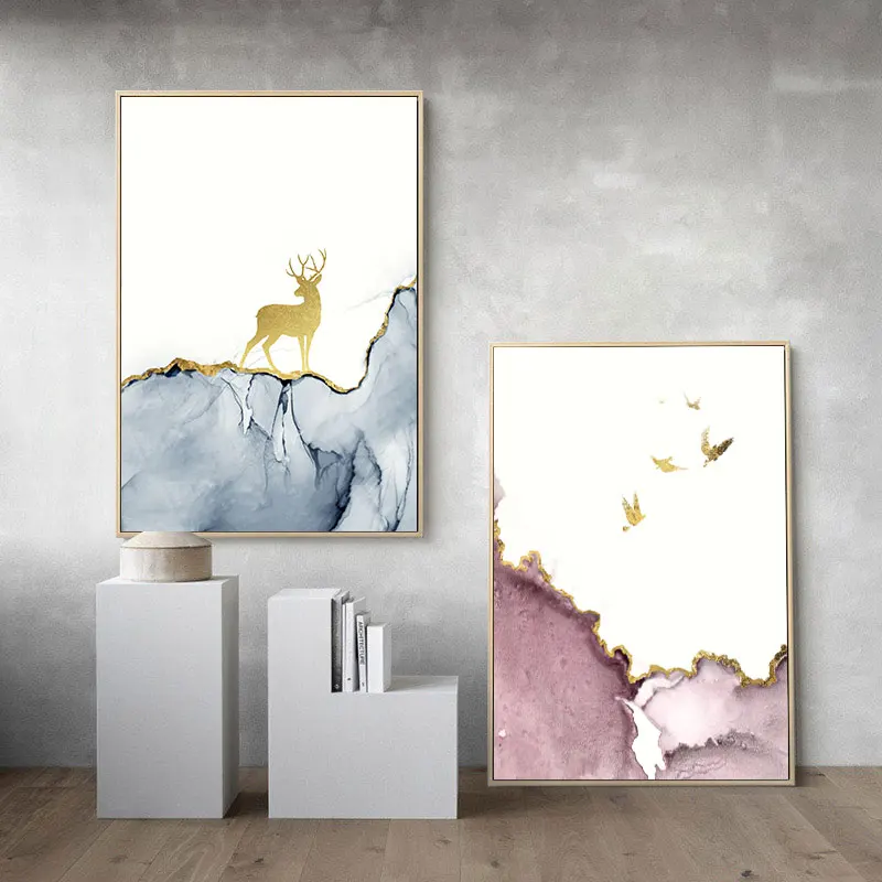 Мраморная текстура Олень Дерево плакат скандинавский абстрактный принт