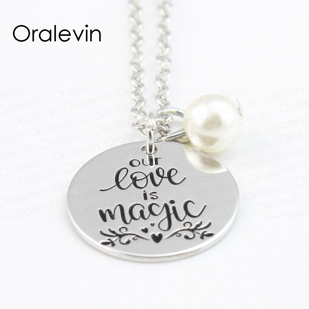 OUR LOVE IS MAGIC Inspirational Hand Stamped Engraved Charms Pendant Necklace for Women Fashion Gift Jewelry 10Pcs/Lot #LN841 | Украшения и