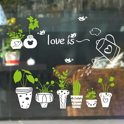 Горшок растение птица цветок природа прекрасная Наклейка на стену для окна ПВХ