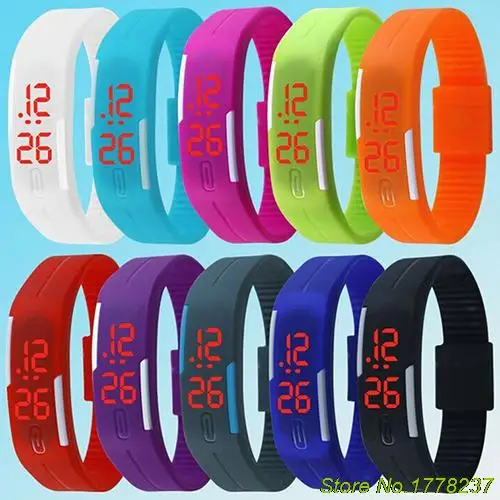 Мужские Женские силиконовые спортивные часы с красным светодиодным сенсорным