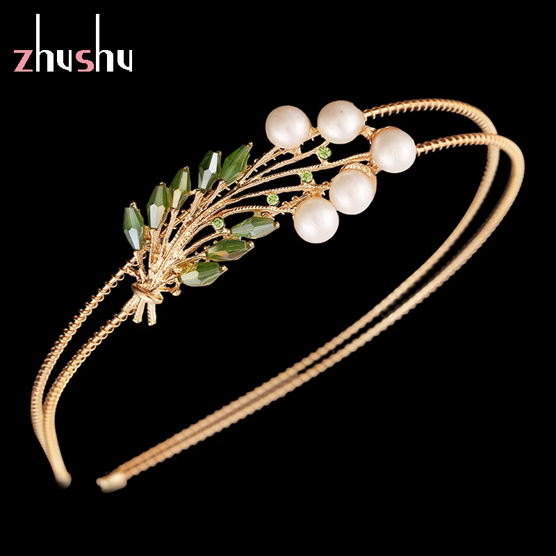 Модные Новый Hairband 6 цветов желтого золота Цвет с жемчугом кристалл аксессуар для