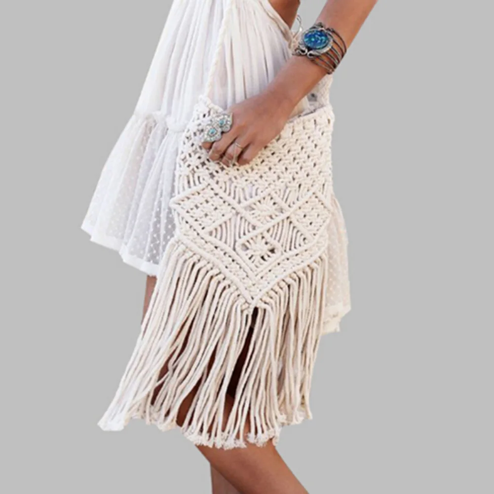 FGGS-новинка, соломенная сумка, богемная, с кисточками, пляжная сумка, женская, вязаная, с бахромой, через плечо, сверхлегкая, на плечо, женская, маленькая