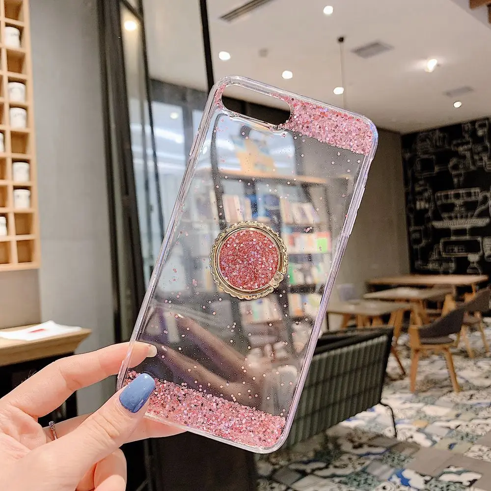 KISSCASE Модный Блестящий чехол для телефона iPhone 6 6s 7 8 X XS XR Прозрачный с кольцом 8Plus