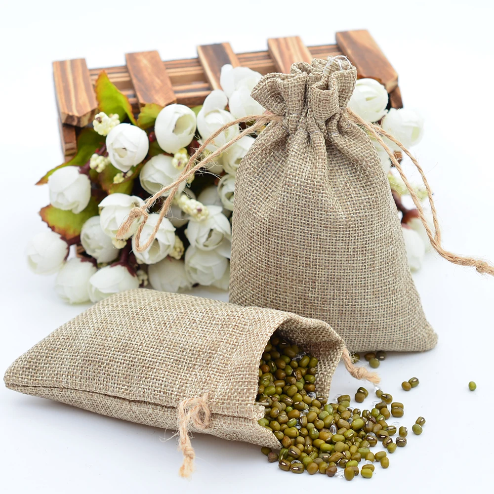 

100pcs 7x9 cm Natural Color Jute Drawstring burlap bags Gift Candy Jewelry package Pouches for Storage/ Wedding Decor
