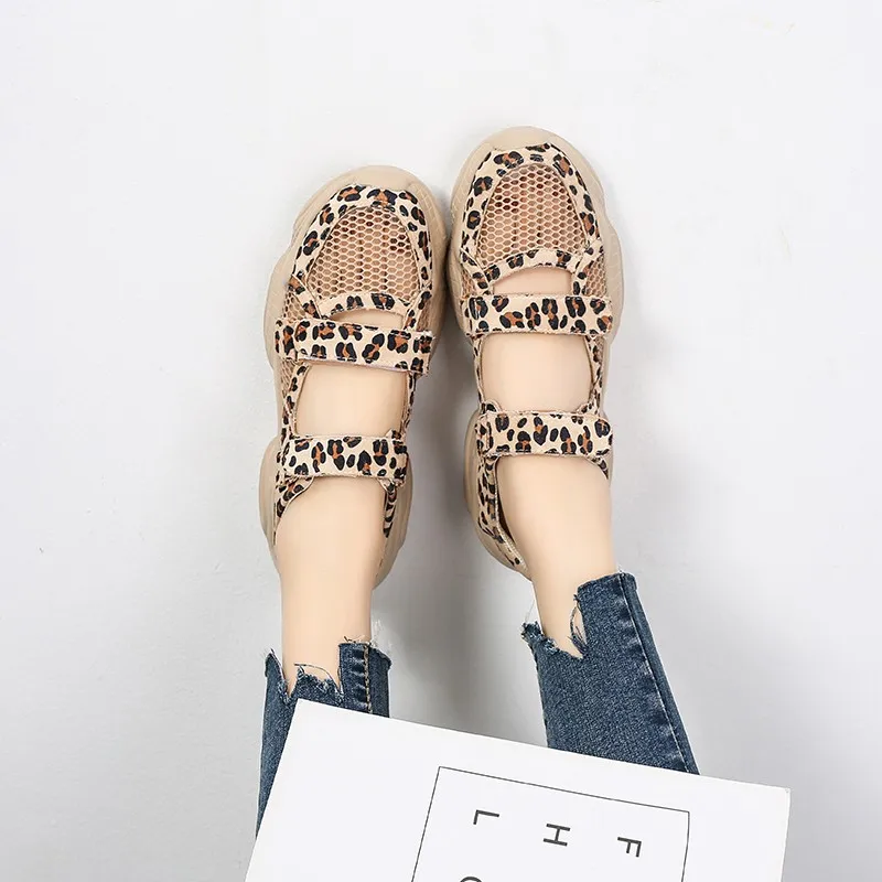 2019 leopard Handy Velcro Fashion high quality women sneakers summer breathable mesh tenis feminino ladies wedges espadrilles | Обувь